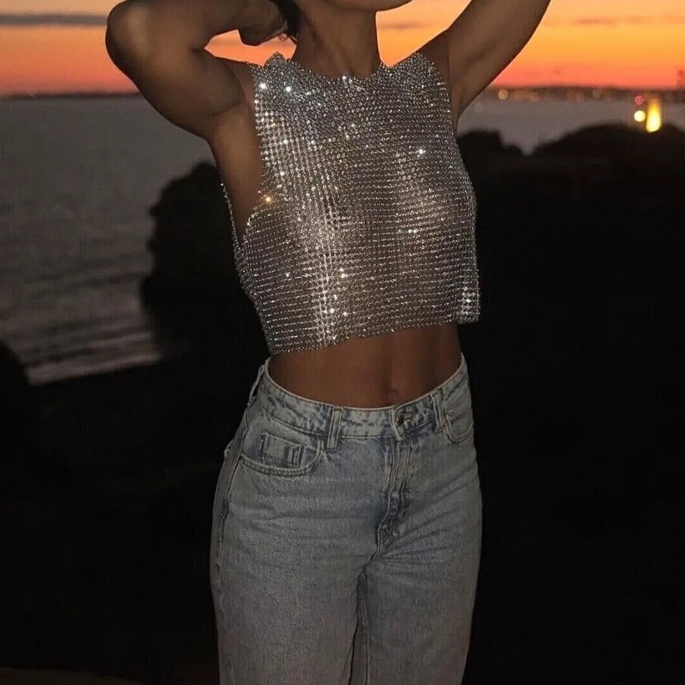 Zara Silver Sequin Tank Top